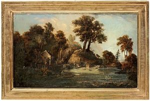 Romantiskt Flodlandskap Med Figurer by Jonas Carl Linnerhielm