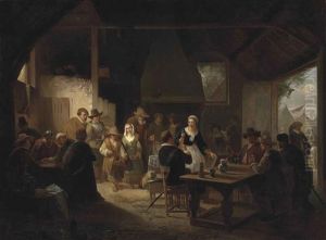 Townspeople Making Merry In The Inn by Willem Linnig the Elder