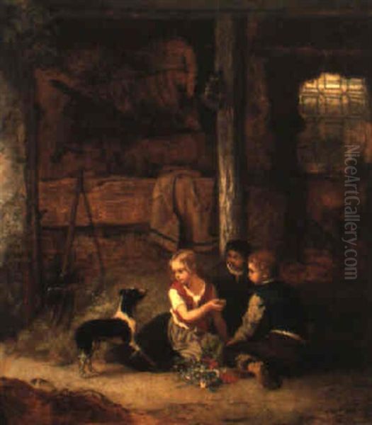 Enfants Et Leur Chien Dans L'etable - view 1