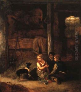 Enfants Et Leur Chien Dans L'etable Enfants Et Leur Chien Dans L'etable