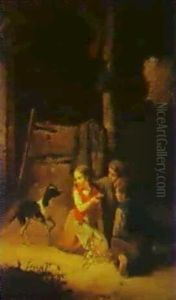 Children And Their Pet In A Stable Children And Their Pet In A Stable