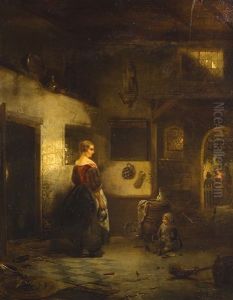 Mere Et Enfant Dans Un Interieur by Willem Linnig the Younger