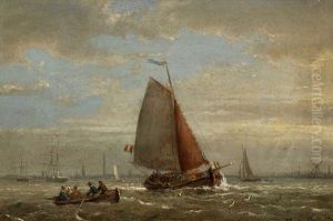 View Of The River Scheldt With Yachts Near The Antwerp Roadstead by Egidius Linnig