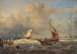Hollandische Segler Vor Der Kuste by Egidius Linnig