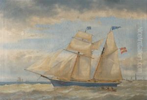 The Two Master "adeline" Sailing Past Antwerp by Egidius Linnig