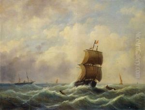 A Tall Ship In Choppy Waters by Egidius Linnig