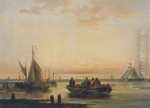 Schepen In Een Riviermonding by Egidius Linnig