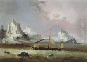 Dreimaster Bij Een Beneeuwde Rotskust Dreimaster Bij Een Beneeuwde Rotskust