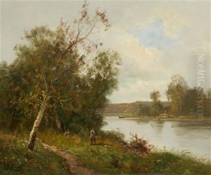 River Landscape With A Fisherman