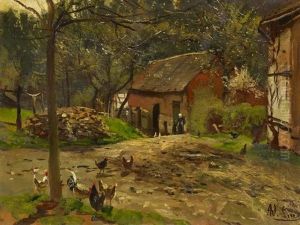 Fruhlingstag Am Gehoft by Adolf Lins