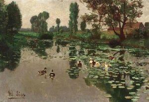 Enten Auf Einem Dorfteich by Adolf Lins