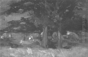 Landschaft Mit Schweineherde by Adolf Lins
