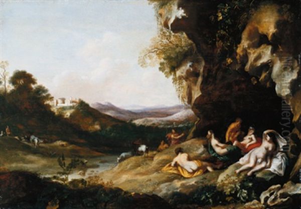 Schlafende Nymphen Vor Einer Grotte - view 1