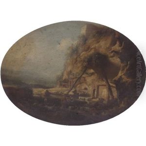 An Italianate River Landscape With A Shepherd Giving A Maid A Posy Of Flowers