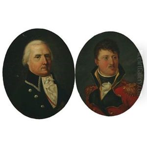 Gehejmekonferensraad, Kammerherre Christoph Hartvig Von Linstow, The Artist's Father (+ Self-portrait, Oil On Metal Plate; 2 Works) by Hans Ditlev Frantz Von Linstow