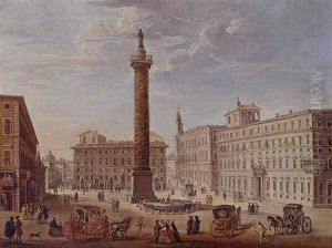 View Of The Piazza Colonna by Giacomo van (Monsu Studio) Lint
