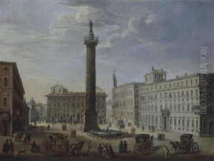 Romische Vedute Mit Der Trajanssaule by Giacomo van (Monsu Studio) Lint