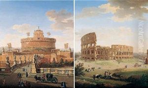 Rome, A View Of The Castle Sant'angelo by Giacomo van (Monsu Studio) Lint