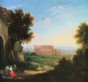 Paesaggio Romano Col Colosseo by Giacomo van (Monsu Studio) Lint