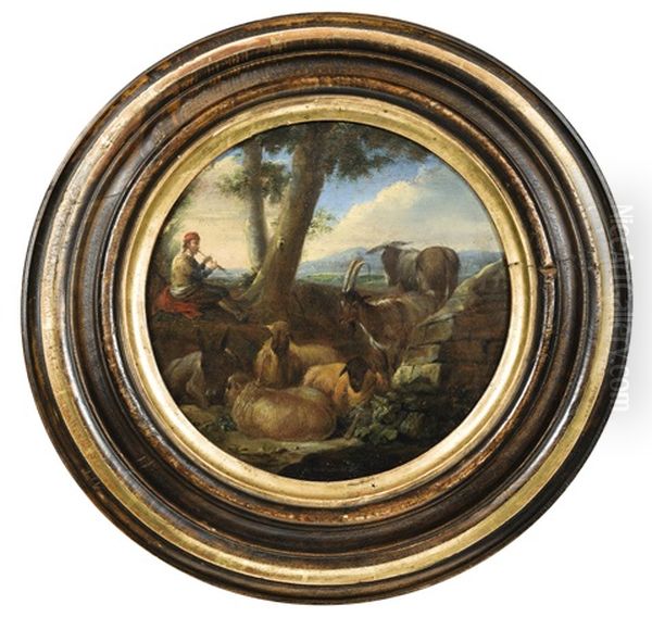 Pastoral Scene Of A Shepherd With Animals - view 1