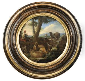 Pastoral Scene Of A Shepherd With Animals by Hendrick Frans van Lint