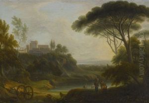 Italianate Landscape With A Villa On A Promontory In The Distance by Hendrick Frans van Lint
