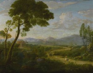 Extensive Landscape With Travelers On A Road, Roman Temples Beyond by Hendrick Frans van Lint