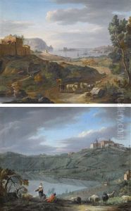 Vue Du Chateau De Gandolfo Et Le Lac De Nemi Vue De La Cote Pres De Rome by Hendrick Frans van Lint