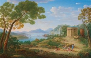 A Classical Landscape With Figures Seated Before A Tempietto by Hendrick Frans van Lint
