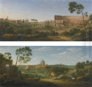 Rome, A View Of The Colosseum From The Top Of The Caelian Hill; Rome, A View Of Saint Peter's From The Top Of The Monte Mario by Hendrick Frans van Lint