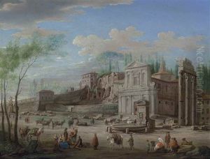 The Forum Romanum With The Church Of Santa Maria Liberatrice, The Columns Of The Temple Of Castor And Pollux, And Figures With Horses And Cattle