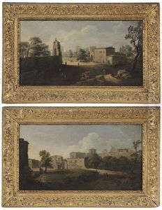 Figures On A Track Outside A Town Gate; Figures On A Track With Gated House (pair) by Hendrick Frans van Lint