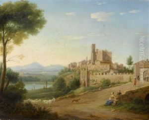 Figures Resting Beside A Road Before The Village Of Borghetto