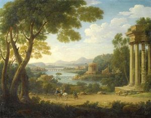 An Arcadian Landscape With Travellers On A Path