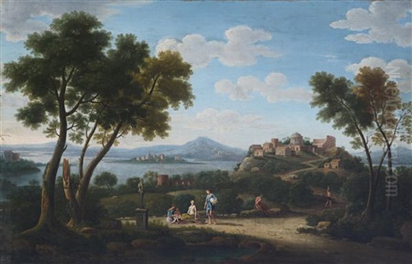 Landschaft Mit Figuren Und Einem Dorf In Der Ferne - view 1