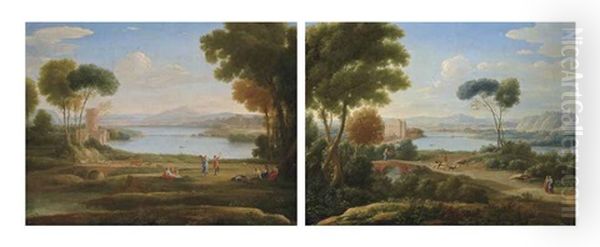The Watermill Or The Marriage Of Isaac And Rebecca, And A Classical River Landscape With Figures On A Path And A Palace In The Distance (pair) - view 1