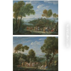 A Classical Landscape With A Sacrifice Before A Term Of Pan (+ A Classical Landscape With A Bacchic Revel Before A Term, With Silenus On A Donkey Beyond; Pair)