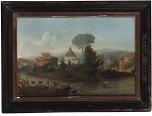 A Capriccio View Of The Tiber, Rome, With The Castel Sant'angelo And The Dome Of St. Peter's Beyond by Hendrick Frans van Lint