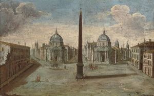 The Piazza Del Popolo, Rome, Looking Towards The Churches Of Santa Maria Di Monte Santo And Santa Maria Dei Miracoli by Hendrick Frans van Lint