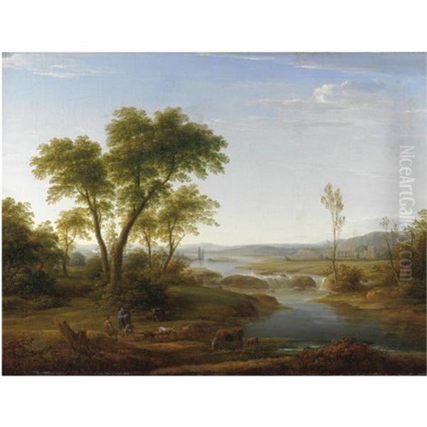 Paesaggio Fluviale Con Figure E Animali - view 1