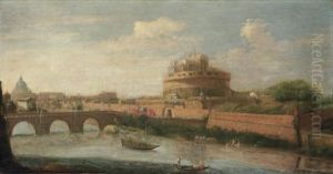 Rome - A View Of The Tiber, With The Castel Sant'angelo And St. Peter's Beyond