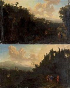 Vue Fantaisiste De Tivoli (+ Vue Fantaisiste De La Villa Medicis; Pair) by Hendrick Frans van Lint