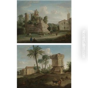A View Of An Ancient Tomb - The So-called Tomb Of The Horatii And Curiatii Brothers - At Albano (+ A View Of The Tomb Of Vibius Marianus - The So-called Tomb Of Nero - On The Via Cassia, Rome; Pair)