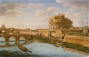 The Tiber, Rome - With The Ponte And Castel Sant Angelo, The Basilica Of St. Peter's Beyond by Hendrick Frans van Lint
