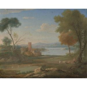 An Italianate River Landscape With A Herdsman An Italianate River Landscape With A Herdsman