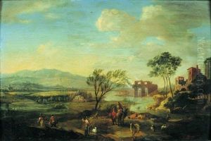Paysage Montagneux Avec Des Ruines, Anime De Personnages Paysage Montagneux Avec Des Ruines, Anime De Personnages