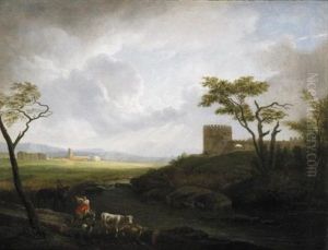 Paesaggio Della Campagna Romana Con Figure, Animali E Un Castello by Hendrick Frans van Lint