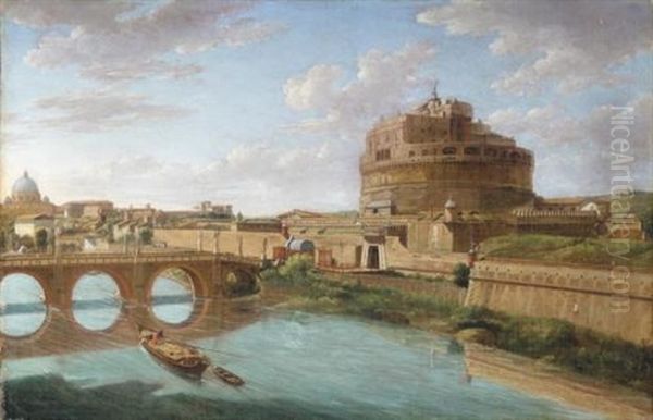 Rome, A View Of The Tiber With The Ponte And Castel Sant Angelo, The Basilica Of St. Peter's Beyond - view 1