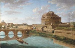 Rome, A View Of The Tiber With The Ponte And Castel Sant Angelo, The Basilica Of St. Peter's Beyond