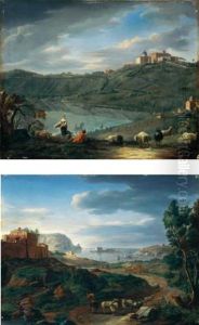 Veduta Di Castelgandolfo E Il Lago Di Nemi (+ Veduta Costiera Presso Roma; Pair) by Hendrick Frans van Lint